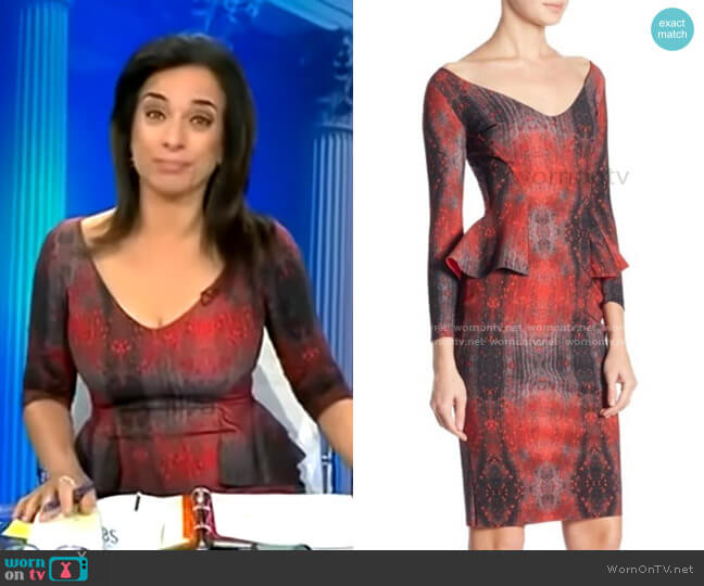 Three-Quarter Sleeve Peplum Dress by Chiara Boni La Petite Robe worn by Michelle Miller on CBS Mornings