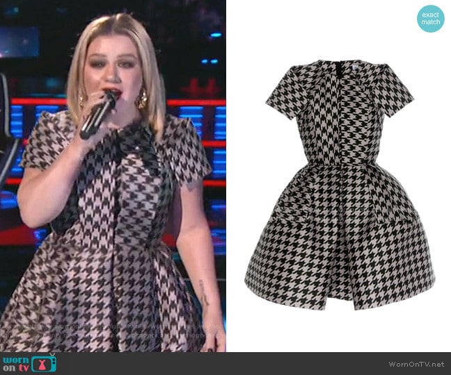 Virgin Wool Houndstooth Mini Dress by Dice Kayek worn by Kelly Clarkson on The Voice