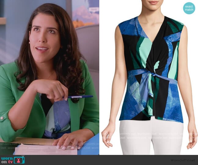 Printed Twist Top by Dona Karan worn by Shannon Ross (Nicole Power) on Kims Convenience