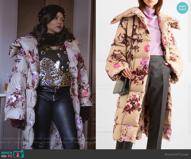 Floral Quilted Oversized Coat by Dries Van Noten worn by Cookie Lyon (Taraji P. Henson) on Empire