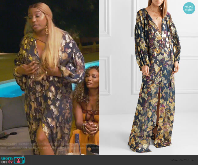 Metallic fil coupe silk-blend Chiffon Maxi Dress by Dundas worn by Nene Leakes on The Real Housewives of Atlanta