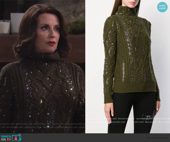 Cable Knit Jumper by Ermanno Scervino worn by Karen Walker (Megan Mullally) on Will and Grace