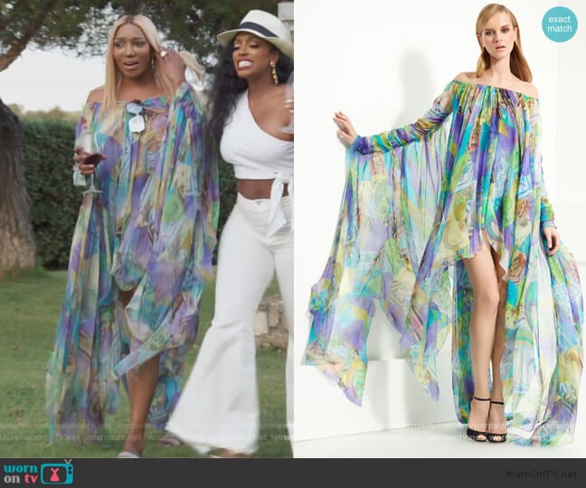 Patchwork Print Chiffon Gown by Emilio Pucci worn by Nene Leakes on The Real Housewives of Atlanta