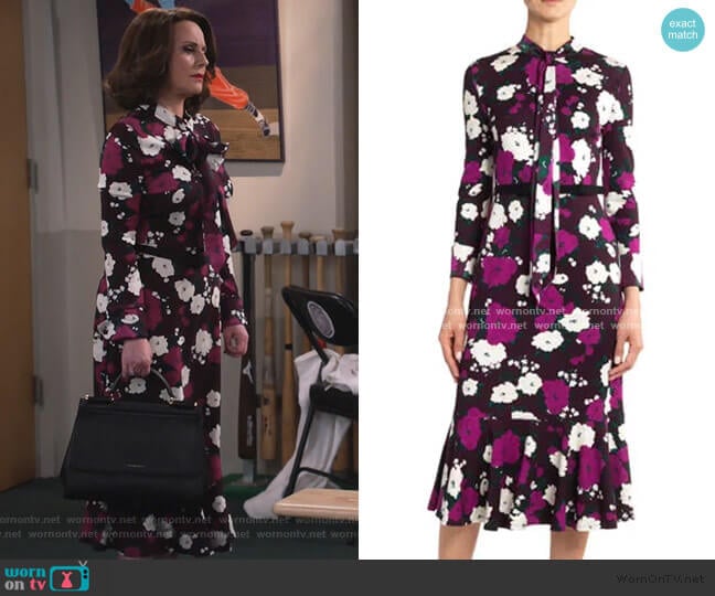 Hilma Bow Flounce Dress by Erdem worn by Karen Walker (Megan Mullally) on Will and Grace