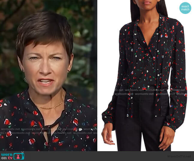 WornOnTV: Stephanie Gosk’s black floral tie neck blouse on Today ...