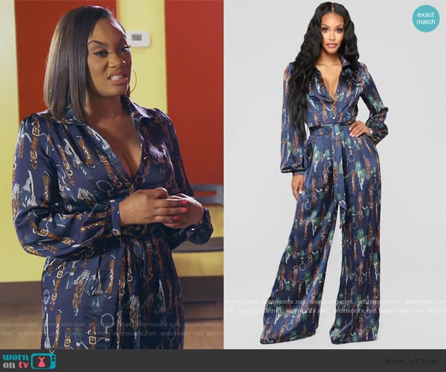 The Entertainer Satin Jumpsuit by Fashion Nova worn by Carmon Cambrice on The Real Housewives of Atlanta