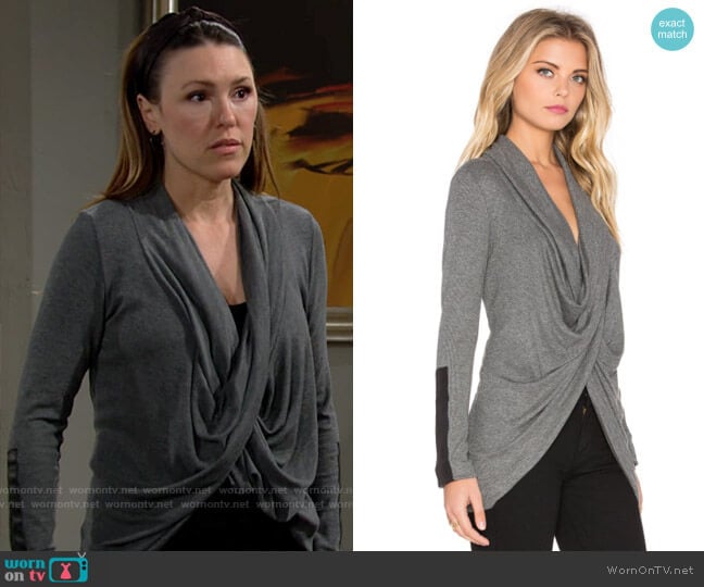 Fifteen Twenty Leather Patch Crossover Top worn by Chloe Mitchell (Elizabeth Hendrickson) on The Young and the Restless