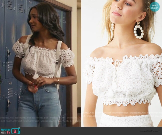 Floral Eyelet Lace Crop Top by Forever 21 worn by Layla Keating (Greta Onieogou) on All American