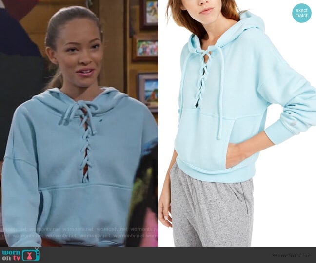 WornOnTV: Ava’s light blue lace-up hoodie on Bunkd | Shelby Simmons ...