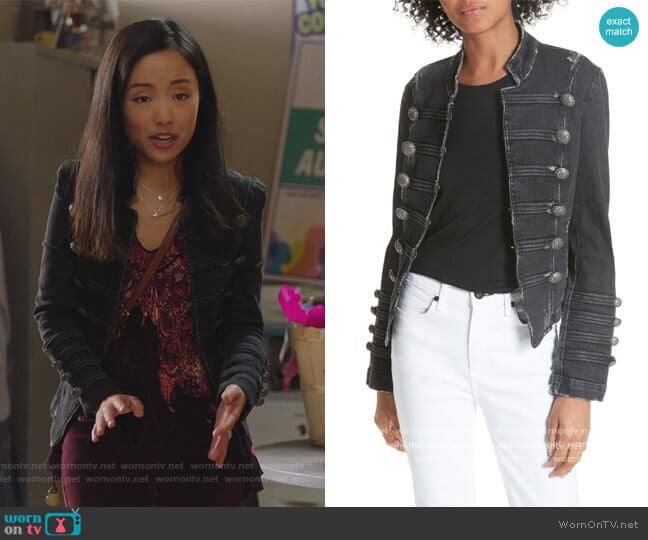 Fitted Military Denim Jacket by Free People worn by Janet (Andrea Bang) on Kims Convenience