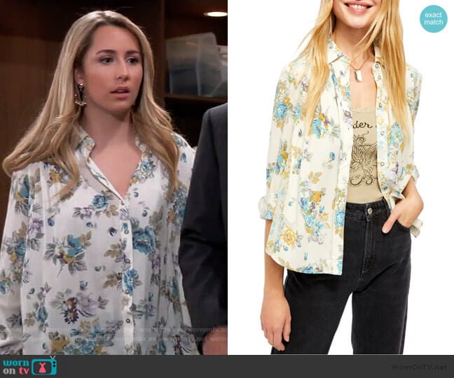 Hold On to Me Floral Long Sleeve Blouse by Free People worn by Josslyn Jacks (Eden McCoy) on General Hospital