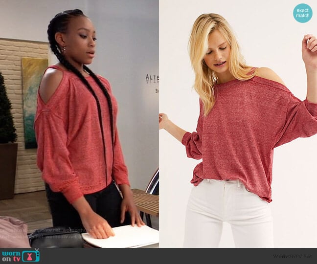 We The Free Chill Out Long Sleeve Sweatshirt by Free People worn by Trina (Sydney Mikayla) on General Hospital