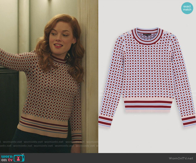 Heart Print Sweater by Tara Jarmon worn by Zoey Clarke (Jane Levy) on Zoeys Extraordinary Playlist