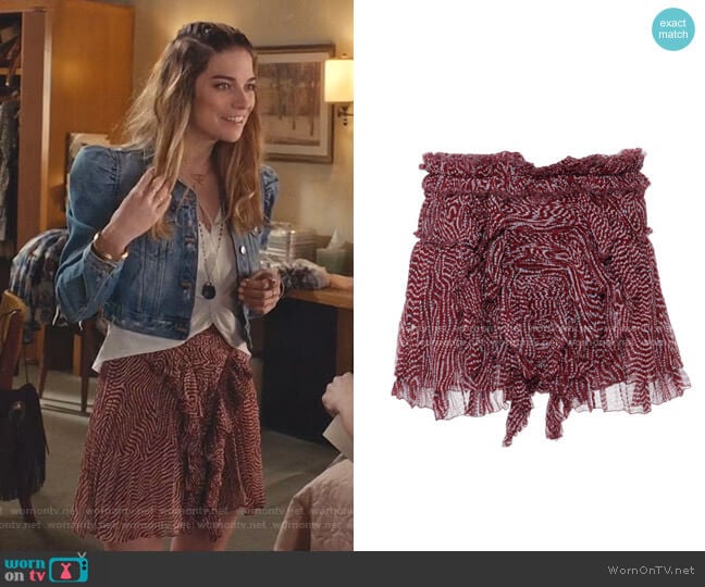 Pleated Chiffon Silk Melissa Skirt In Rust by Isabel Marant worn by Alexis Rose (Annie Murphy) on Schitts Creek