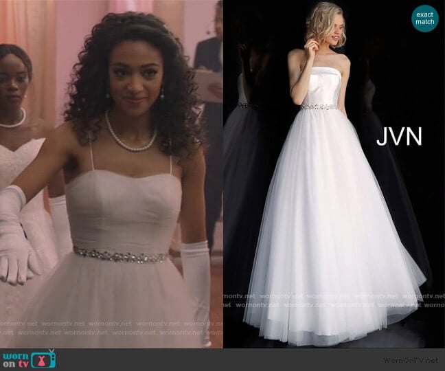 JVN66687 Strapless Embellished Belt Prom Ballgown by Jovani worn by Olivia Baker (Samantha Logan) on All American