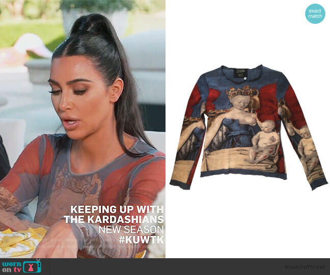 Fouquet Virgin and Child top by Jean Paul Gaultier worn by Kim Kardashian  on Keeping Up with the Kardashians