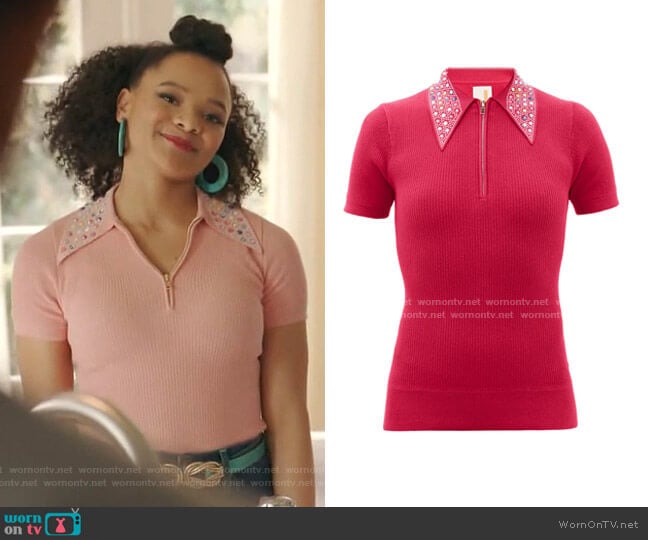 Polo with Swarovski Crystals Collar by JoosTricot  worn by Vanessa (Jade Payton) on Dynasty