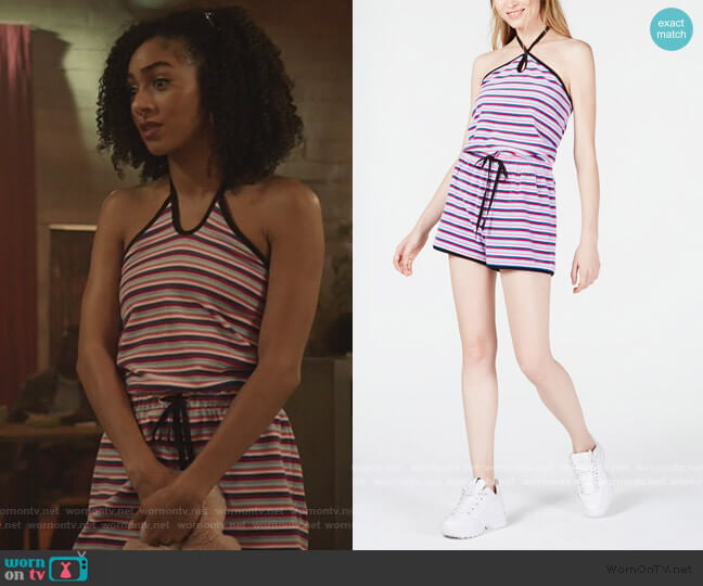 Striped Halter Romper by Juicy Couture worn by Patience (Chelsea Tavares) on All American