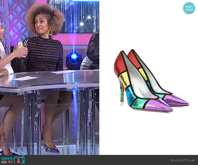 Kate metallic leather pumps by Attico worn by Amanda Seales on The Real