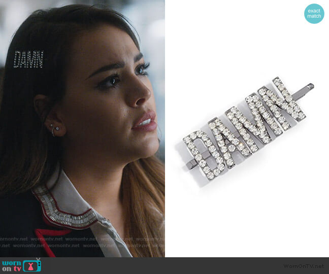 x Justine Marjan Damn Rhinestone Bobby Pin by Kitsch worn by Lucrecia Motesinos (Danna Paola) on Elite