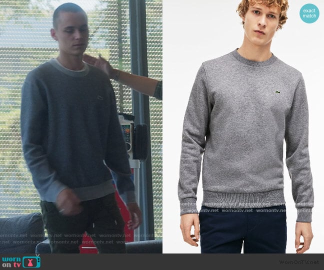 Gray Crew Neck Sweater by Lacoste worn by Aron Piper on Elite
