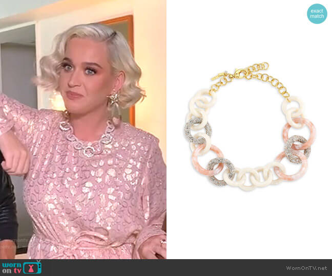 Crystal & Acetate Triple Hoop Necklace by Lele Sadoughi worn by Katy Perry on American Idol