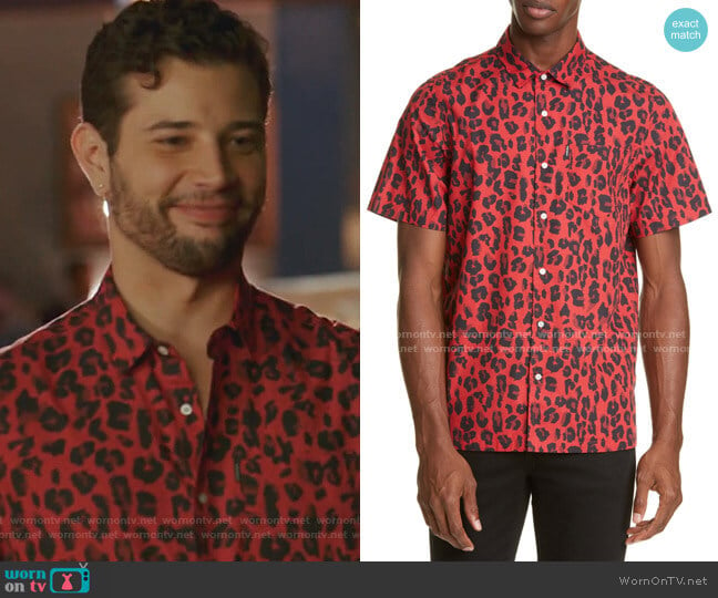 Leopard Short Sleeve Button-Up Shirt by Ovadia & Sons worn by Sam Flores (Rafael de la Fuente) on Dynasty