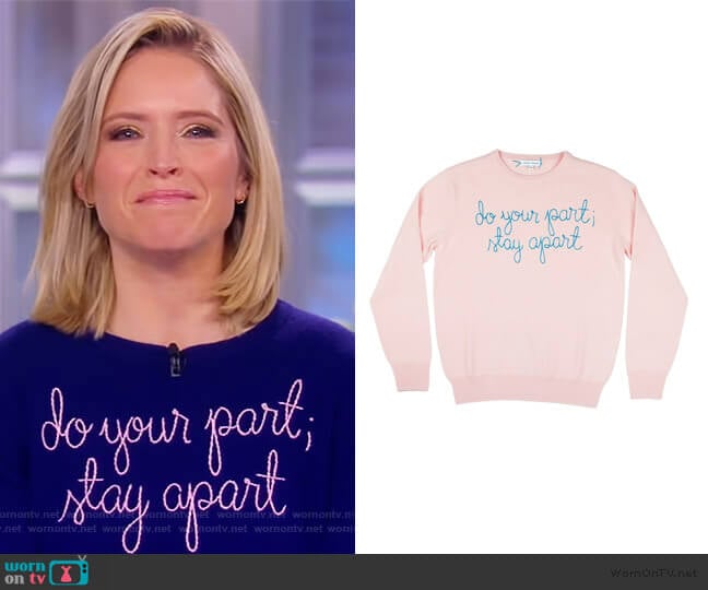 do your part; stay apart sweater by Lingua Franca worn by Sara Haines on The View