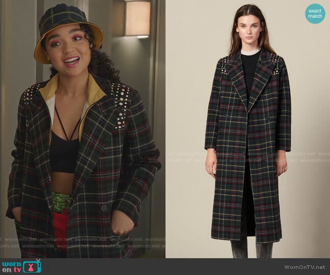 Long Coat with Rhinestone Shoulders by Sandro worn by Kat Edison (Aisha Dee) on The Bold Type