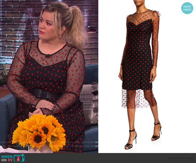 Heart Embroidered Tulle Illusion Dress by Monique Ihuillier worn by Kelly Clarkson on The Kelly Clarkson Show