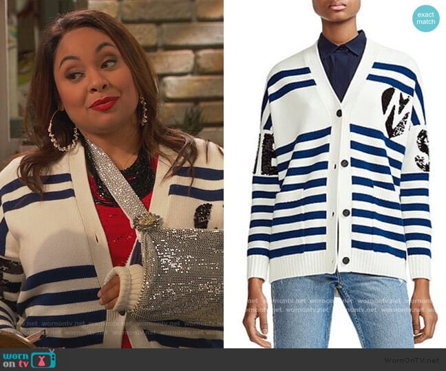 Murmur Striped & Sequined Cardigan by Maje worn by Raven Baxter (Raven-Symoné) on Ravens Home