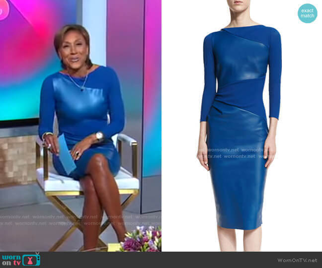 Wornontv: Robin’s Blue Leather Front Dress On Good Morning America 