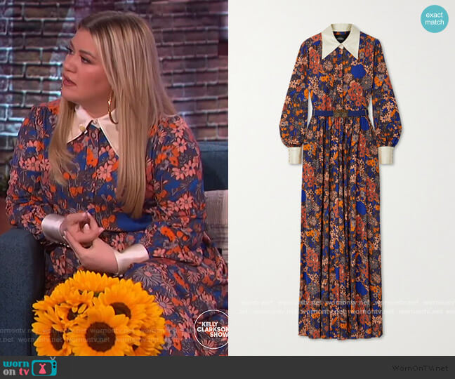 Belted Floral-print Jersey and Duchesse Jumpsuit by Marc Jacobs worn by Kelly Clarkson on The Kelly Clarkson Show