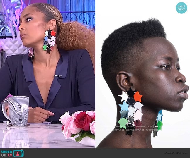 Star Statement Earrings by Melody Ehsani worn by Amanda Seales on The Real