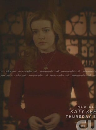 Nancy's red scalloped neck sweater on Nancy Drew