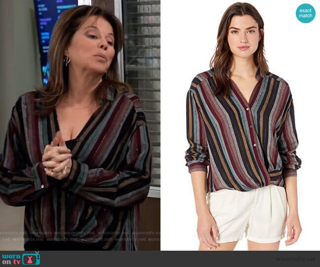 Nessa Lurex Stripe Blouse by Velvet by Graham & Spencer worn by Alexis Davis (Nancy Lee Grahn) on General Hospital