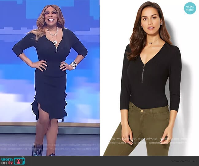 Zip-Accent Bodysuit by New York and Company worn by Wendy Williams on The Wendy Williams Show