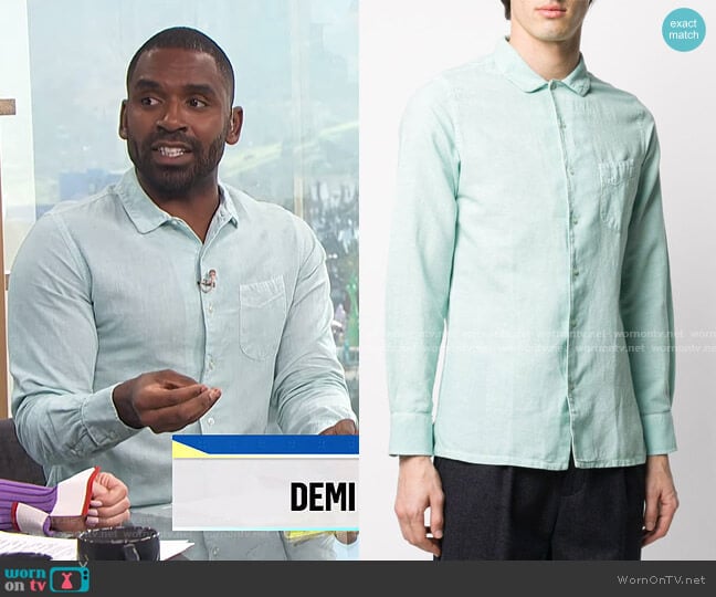 Crinkled Linen-Blend Shirt by Officine Generale worn by Justin Sylvester on E! News