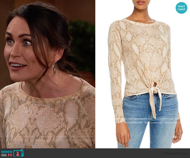 Olivaceous Snake-Print Tie-Front Sweater worn by Quinn Fuller (Rena Sofer) on The Bold & the Beautiful