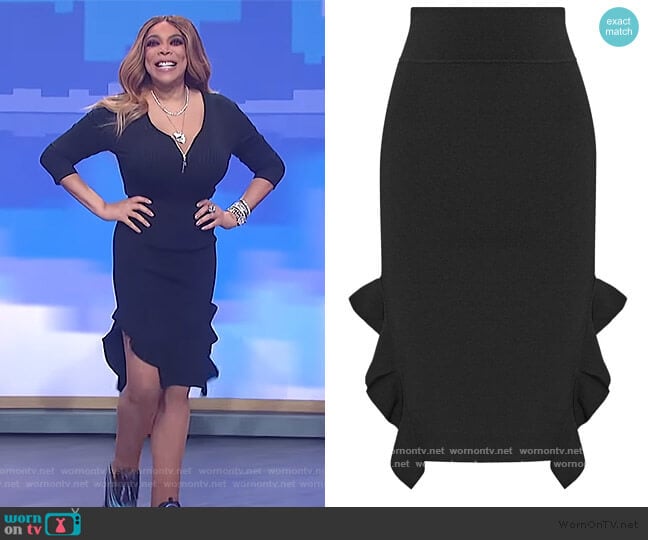 Ruffle-trimmed stretch-knit skirt by Opening Ceremony worn by Wendy Williams on The Wendy Williams Show