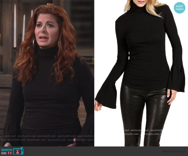 Kenzie Bell Sleeve Turtleneck by Paige worn by Grace Adler (Debra Messing) on Will and Grace