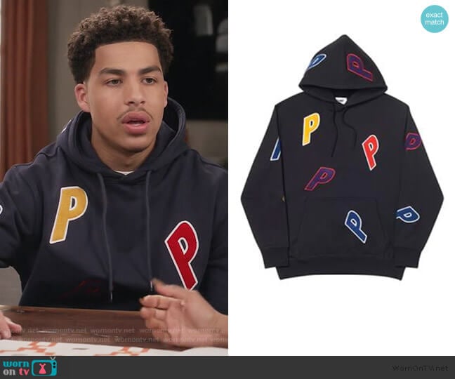 WornOnTV Andre s black P embroidered hoodie on Black ish Marcus Scribner Clothes and Wardrobe from TV