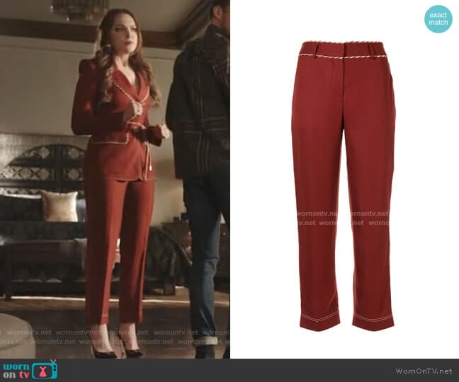 Straight-Leg Cord Detail Trousers by Peter Pilotto worn by Fallon Carrington (Elizabeth Gillies) on Dynasty