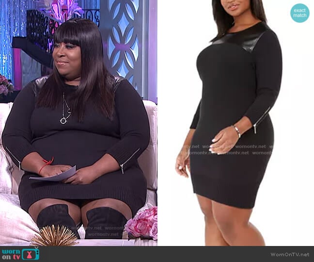 Faux-Leather-Trim Sweater Dress by MICHAEL Michael Kors worn by Loni Love on The Real