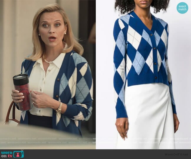 Argyle Cardigan by Pringle Of Scotland worn by Elena Richardson (Reese Witherspoon) on Little Fires Everywhere