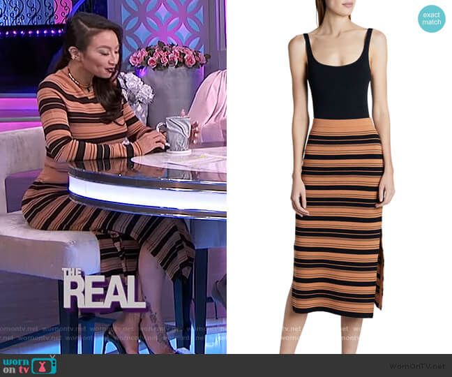 Compact Striped Midi Skirt by Proenza Schouler worn by Jeannie Mai on The Real