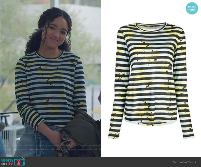 Striped Floral Splatter T-Shirt by Proenza Schouler worn by Kat Edison (Aisha Dee) on The Bold Type