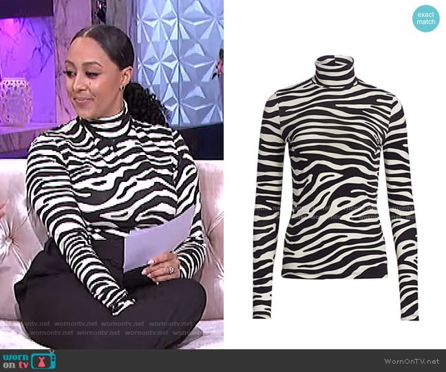 Zebra Jersey Turtleneck Top by Proenza Schouler White Label worn by Tamera Mowry on The Real