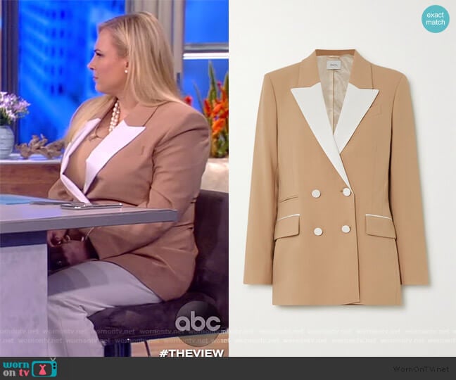 Two-tone double-breasted twill-trimmed wool-blend blazer by Racil worn by Meghan McCain on The View