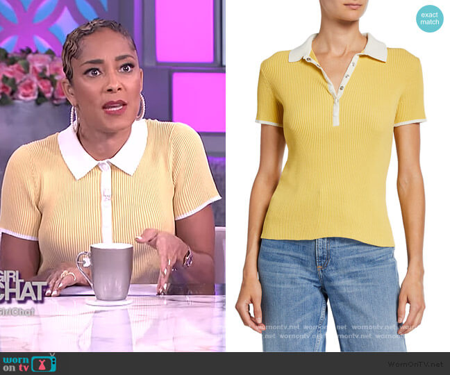 Libby Short-Sleeve Ribbed Polo Shirt by Rag & Bone worn by Amanda Seales on The Real